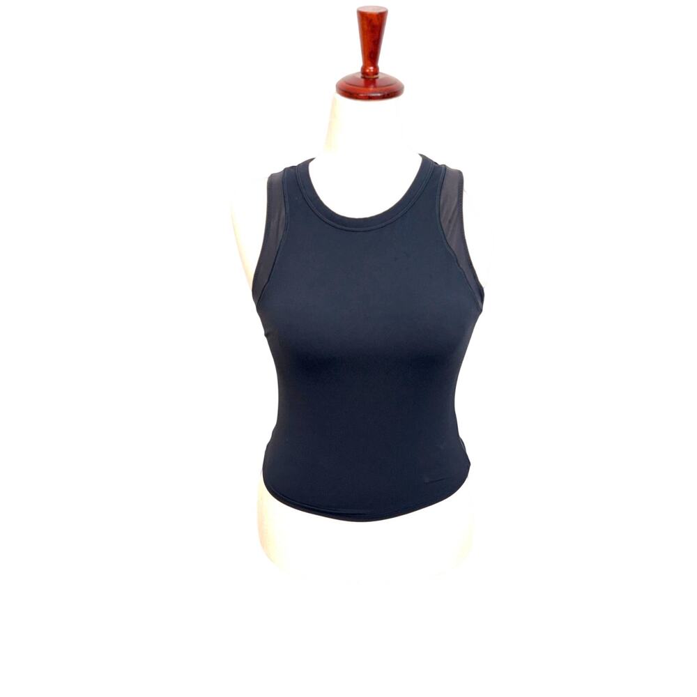 Athleta Transcend Racerback Mesh tank black sheer panels athletic yoga gym Sz S